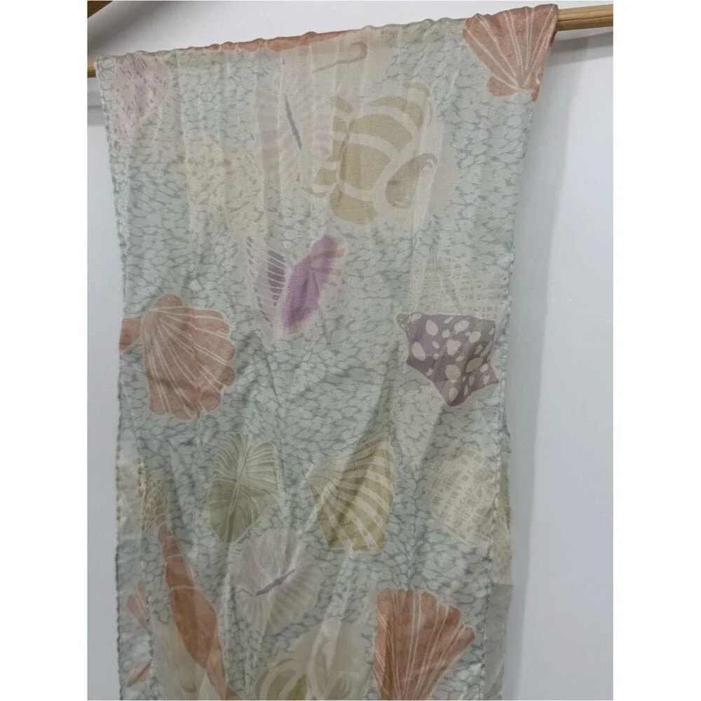 Liz Claiborne Vintage Pastel Seashell Print Scarf Beach Coastal Wrap Accessory